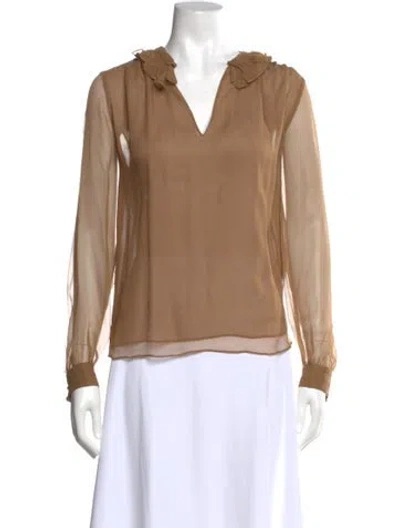 Pre-owned Frame Silk V-neck Blouse In Neutral