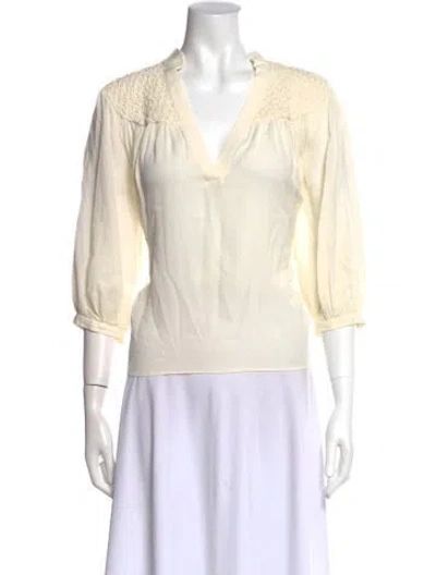 Pre-owned Frame Silk V-neck Blouse In Neutral