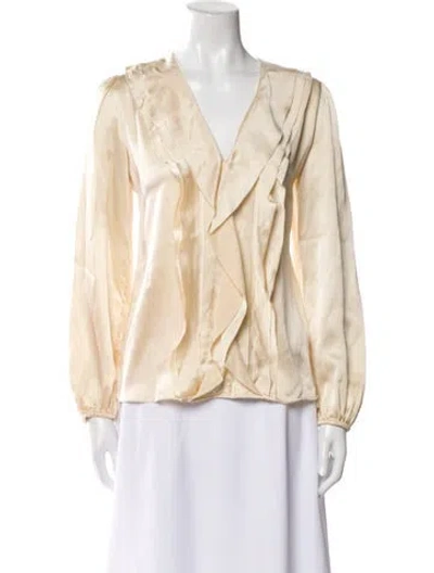 Pre-owned Frame Silk V-neck Blouse In Neutral