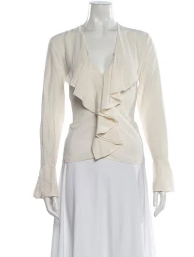 Pre-owned Frame Silk V-neck Blouse In Neutral