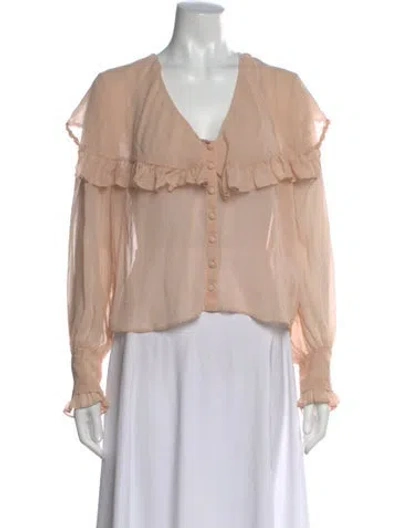 Pre-owned Frame Silk V-neck Blouse In Neutral