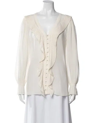 Pre-owned Frame Silk V-neck Blouse In Neutral