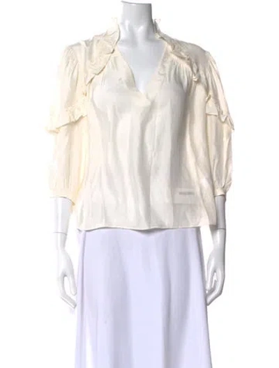 Pre-owned Frame Silk V-neck Blouse In Neutral
