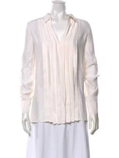 Pre-owned Frame Silk V-neck Blouse In Neutrals