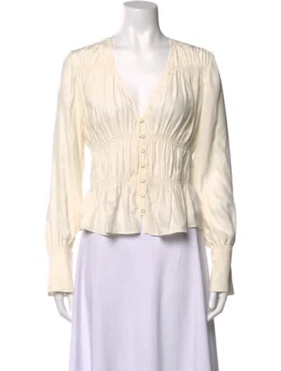 Pre-owned Frame Silk V-neck Blouse In Neutrals