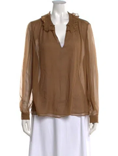 Pre-owned Frame Silk V-neck Blouse In Neutrals