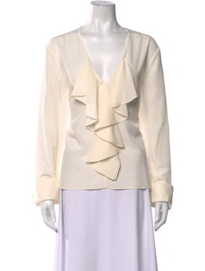 Pre-owned Frame Silk V-neck Blouse In Neutrals