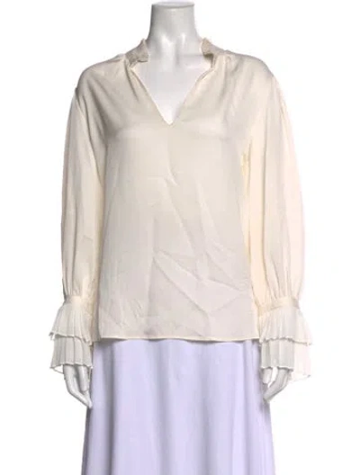 Pre-owned Frame Silk V-neck Blouse In Neutrals