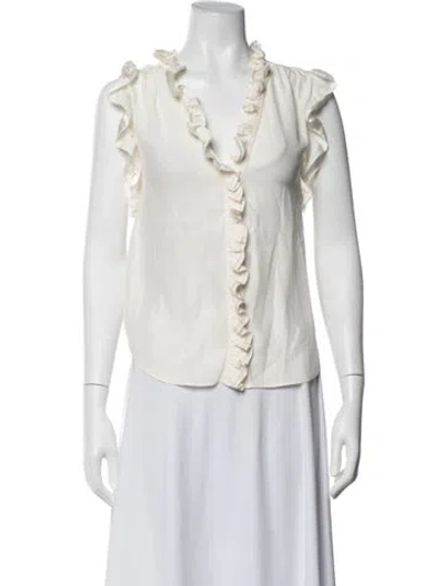 Pre-owned Frame Silk V-neck Blouse In Neutrals/white