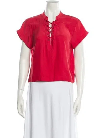 Pre-owned Frame Silk V-neck Blouse In Red