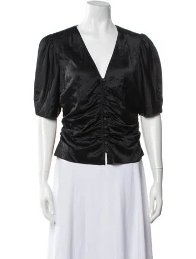 Pre-owned Frame Silk V-neck Blouse W/ Tags In Black