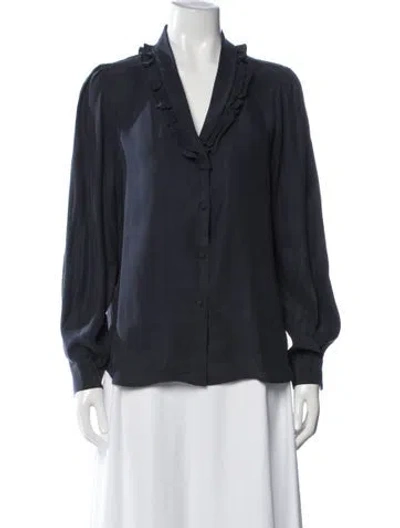Pre-owned Frame Silk V-neck Blouse W/ Tags In Blue