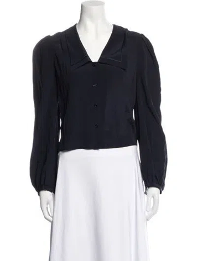 Pre-owned Frame Silk V-neck Blouse W/ Tags In Blue