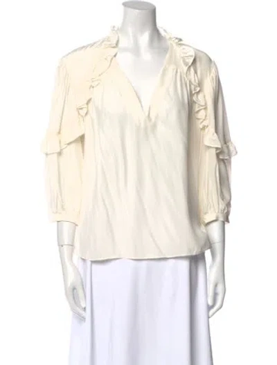Pre-owned Frame Silk V-neck Blouse W/ Tags In Neutral