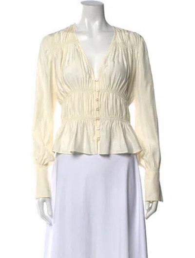 Pre-owned Frame Silk V-neck Blouse W/ Tags In Neutral