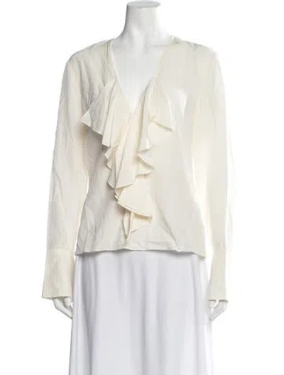 Pre-owned Frame Silk V-neck Blouse W/ Tags In Neutrals