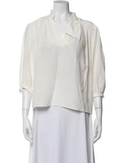 Pre-owned Frame Silk V-neck Blouse W/ Tags In White