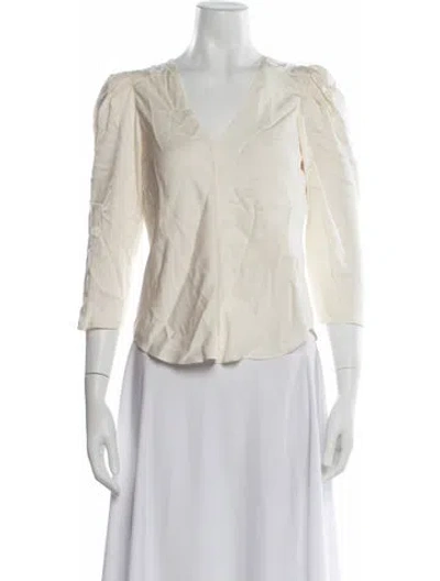 Pre-owned Frame Silk V-neck Blouse In White