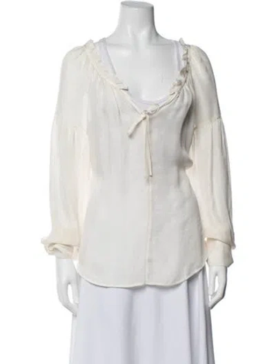 Pre-owned Frame Silk V-neck Blouse In White