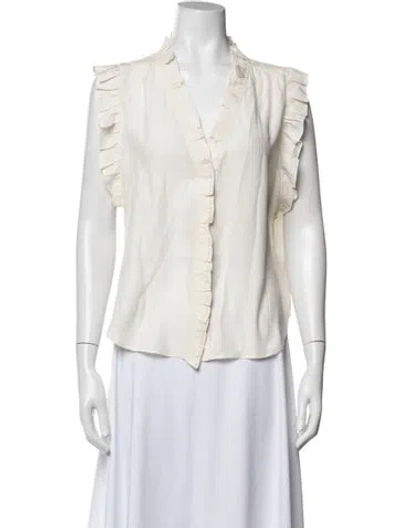 Pre-owned Frame Silk V-neck Blouse In White