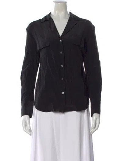Pre-owned Frame Silk V-neck Button-up Top In Black