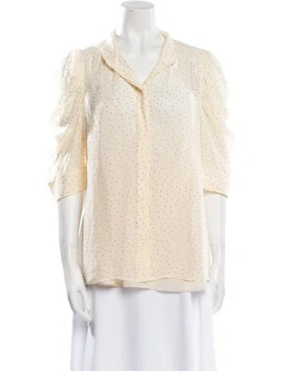 Pre-owned Frame Silk V-neck Button-up Top In Neutral