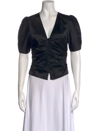 Pre-owned Frame Silk V-neck Crop Top In Black