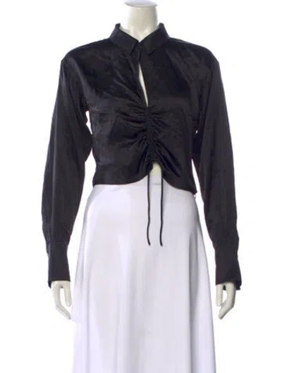 Pre-owned Frame Silk V-neck Crop Top In Black