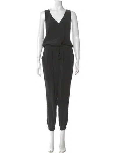 Pre-owned Frame Silk V-neck Jumpsuit In Gray