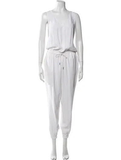 Pre-owned Frame Silk V-neck Jumpsuit In Neutrals