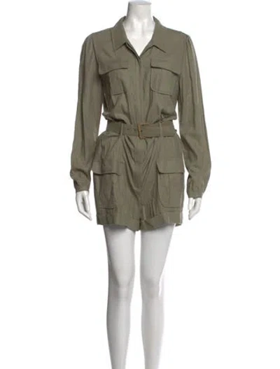 Pre-owned Frame Silk V-neck Romper In Green