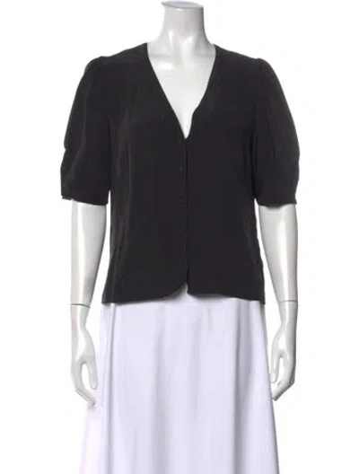 Pre-owned Frame Silk V-neck Top In Black