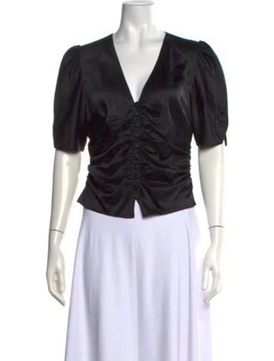 Pre-owned Frame Silk V-neck Top In Black