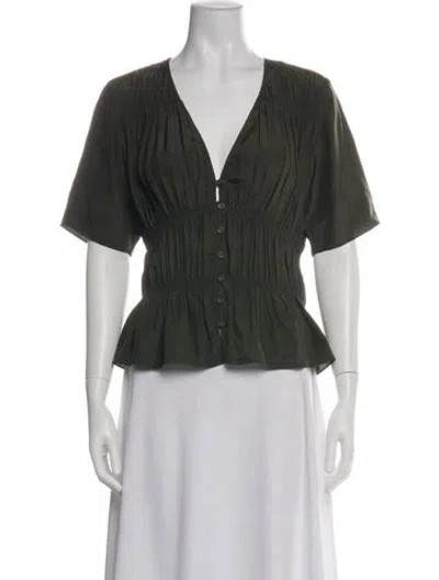 Pre-owned Frame Silk V-neck Top In Green