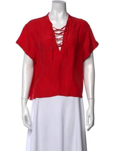 Pre-owned Frame Silk V-neck Top In Red