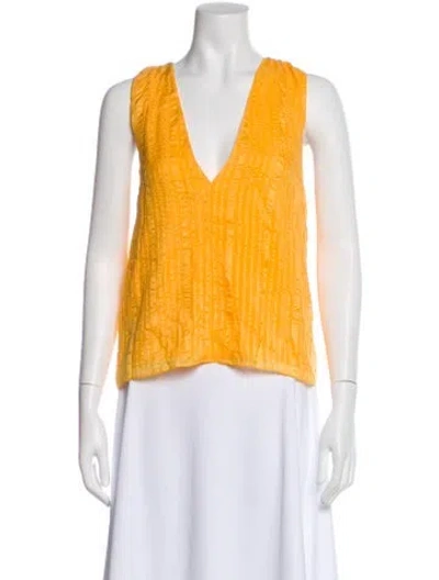 Pre-owned Frame Silk V-neck Top In Yellow