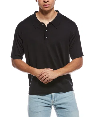 Frame Silk-blend Polo Sweater In Black