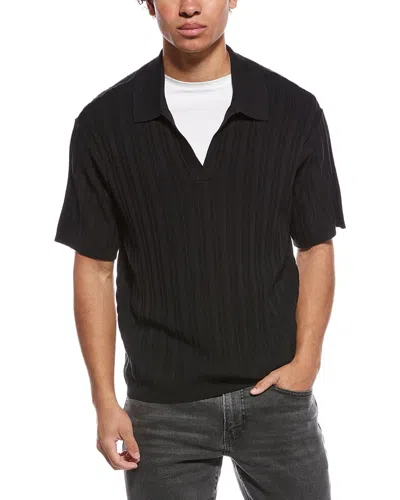 Frame Silk-blend Polo Sweater In Black