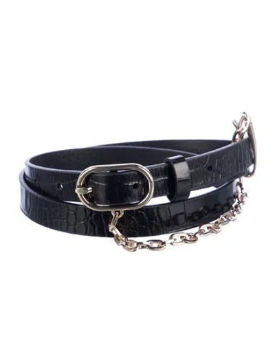 Pre-owned Frame Skinny Leather Belt In Black