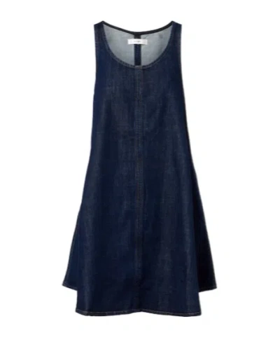 Frame Skipper Sleeveless Cotton Blend Denim Trapeze Minidress In Brown
