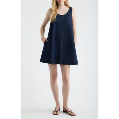 Frame Skipper Sleeveless Cotton Blend Denim Trapeze Minidress In Brown