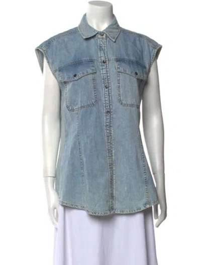Pre-owned Frame Sleeveless Button-up Top In Blue