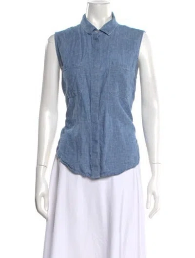 Pre-owned Frame Sleeveless Button-up Top In Blue