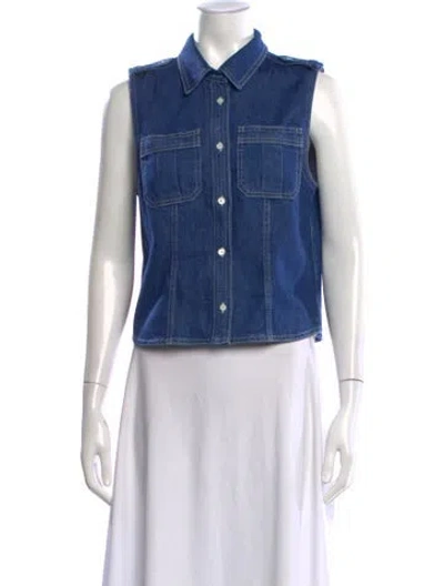 Pre-owned Frame Sleeveless Button-up Top In Blue