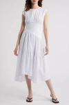 Frame The Seersucker Gathered Seam Midi Dress In White