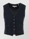 Frame Sleeveless Denim Vest Featuring Front Pockets In Blue
