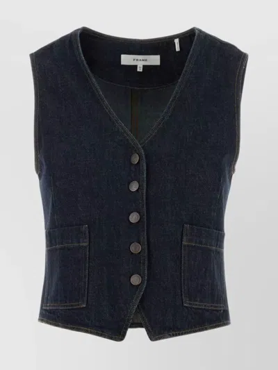 FRAME SLEEVELESS DENIM VEST FEATURING FRONT POCKETS