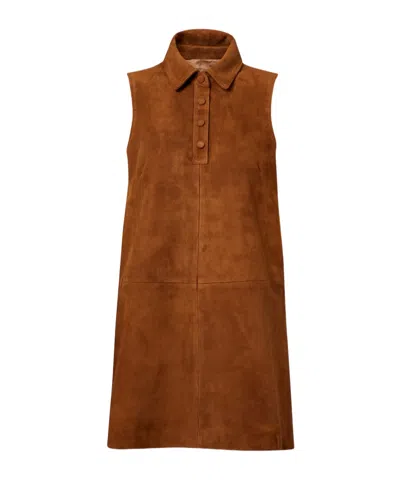 Frame The Suede City Shift Mini Dress In Brown