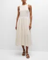 Frame Pleated Broderie Anglaise Cotton Midi Dress In Cream