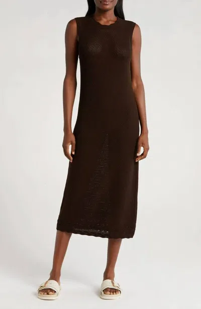 Frame Sleeveless Knitted Midi Dress In Chocolate Brown